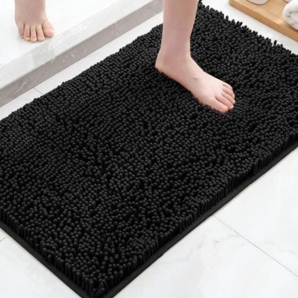 Room Essentials Everyday Chenille Non-Slip Tufted Bath Rug- Black - Picture 1 of 9